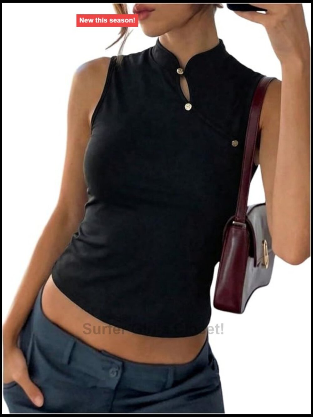 Sleeveless Mock Neck Cheongsam Tank Top Slim Fit Polyester